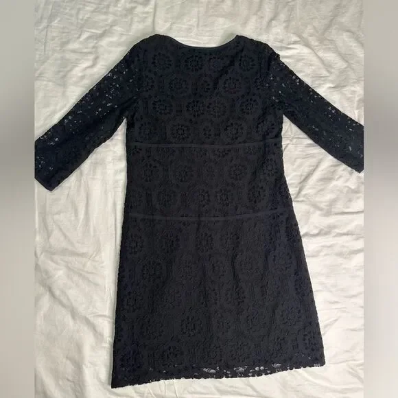 NWT Laundry by Shelli Segal Black Lace Long Sleeve Zip Front Shift Dress Size 12 - Picture 9 of 13